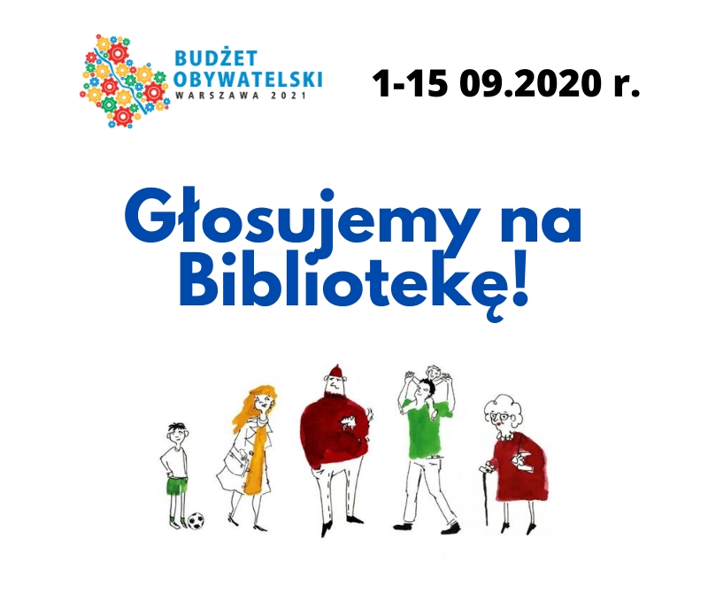 Plakat zachęcający do głosowania na projekty biblioteczne w ramach Budżetu Obywatelskiego 2021.