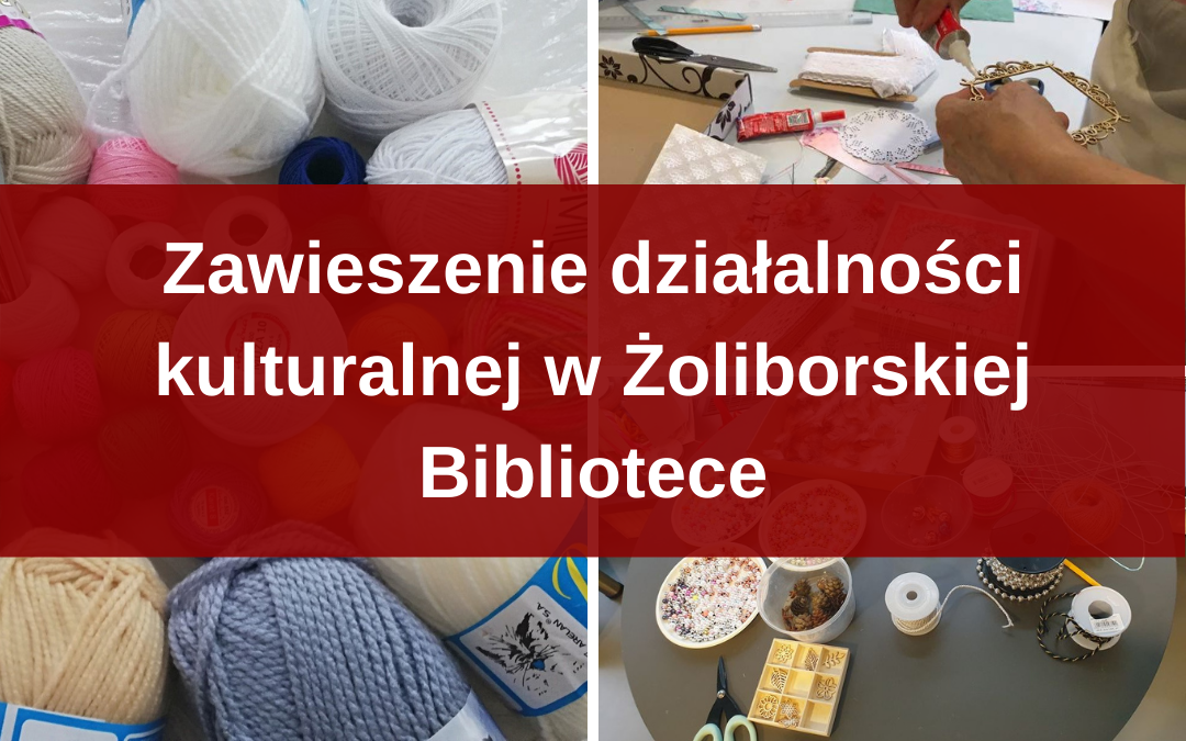 grafika informująca o odwołaniu działalności kulturalnej w bibliotece