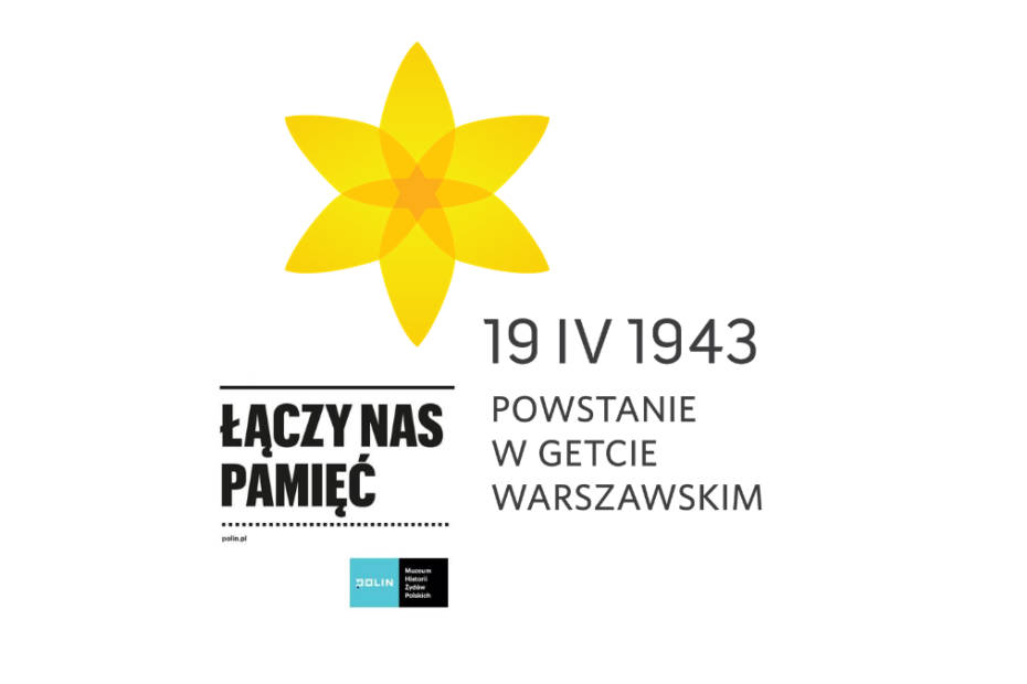 logo akcji żonkile z dopiskiem łączy nas pamięć oraz z logo muzeum polin