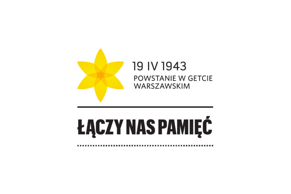 grafika promująca Akcję Żonkile, na białym tle żółty żonkil i tekst 19 IV 1943 Powstanie w getcie warszawskim, pod spodem napis Łączy nas Pamięć