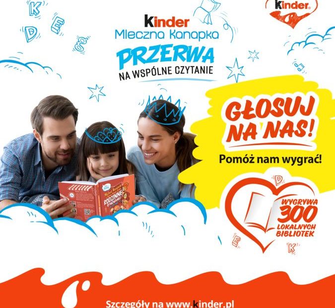 Plakat informacyjny akcji Kinder Przerwa na Wspólne Czytenie.