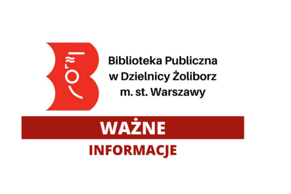 Logo biblioteki znak graficzny biała syrenka na czerwonej literze B Biblioteka Publiczna w Dzielnicy Żoliborz miasta stołecznego Warszawy ważne informacje
