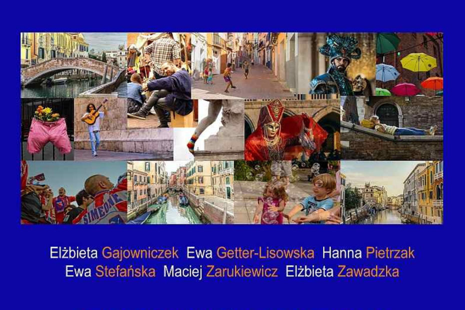 fragment plakatu promującego wystawę fotograficzną "żyj kolorowo". Kolaż zdjęć poniżej nazwiska autorów Elżbieta Gajowniczek, Ewa Getter-Lisowska, Hanna Pietrzak, Ewa Stefańska, Maciej Zarukiewicz, Elżbieta Zawadzka.
