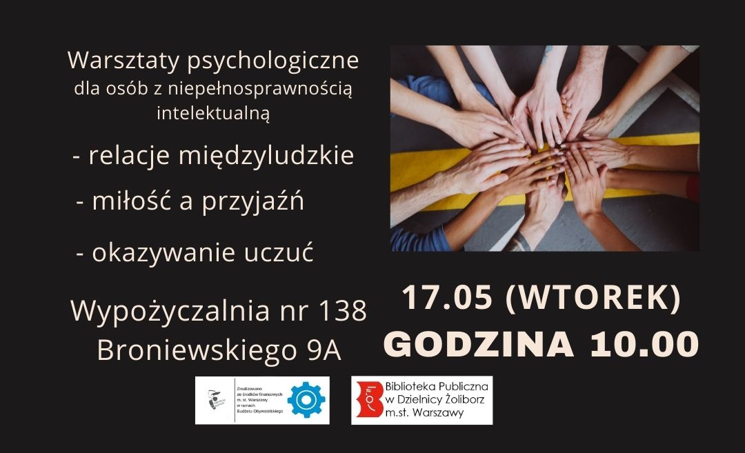 grafika wyróżniająca - zapraszająca na warsztaty psychologiczne dla osób z niepełnosprawnością intelektualną