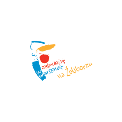 logotyp urzędu miasta warszawa dzielnicy żoliborz na białym tle w kwadracie, napisy: zakochaj się w warszawie na żoliborzu