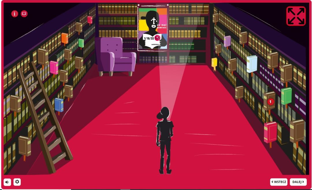 Kadr z gry online przygotowanej z okazji Nocy Bibliotek 2022 r.