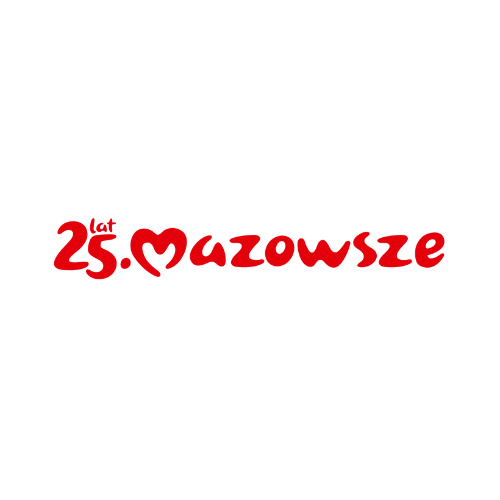 logotyp województwa mazowsza w kwadracie na białym tle, widoczne napisy: 25 lat. mazowsze