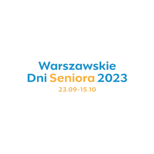 logotyp warszawskich dni seniora w kwadracie na białym tle, widoczne napisy: Warszawskie Dni Seniora 2023, 23.09-15.10