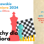 grafika wyróżniająca. napisy: warszawskie dni seniora 2024 w bibliotece na żoliborzu, szachy dla seniora, 17 i 24 września (wtorki), godz. 17:30 - 19:00, wypożyczalnia nr 138, ul. broniewskiego 9a, tel. 22 633 90 80. ilustracja szachownicy z figurami szachowymi na białym tle oraz tle z papieru czerpanego.