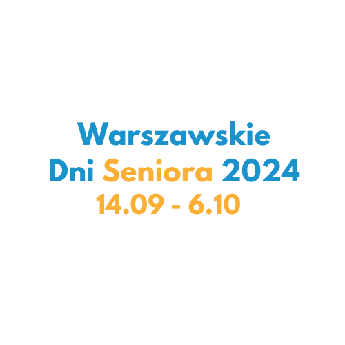 logotyp warszawskich dni seniora w kwadracie na białym tle, widoczne napisy: Warszawskie Dni Seniora 2024, 14.09-6.10