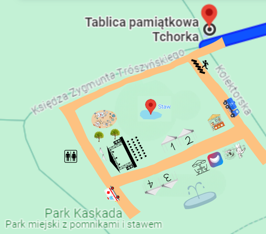 mapa z zaznaczonymi miejscami, gdzie bedzie się odbywał festiwal