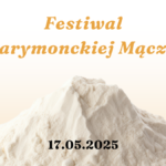 prosta grafika z napisem festiwal marymonckiej mączki 17.05.2025 oraz zdjęciem mąki na biało pomarańczowym tle