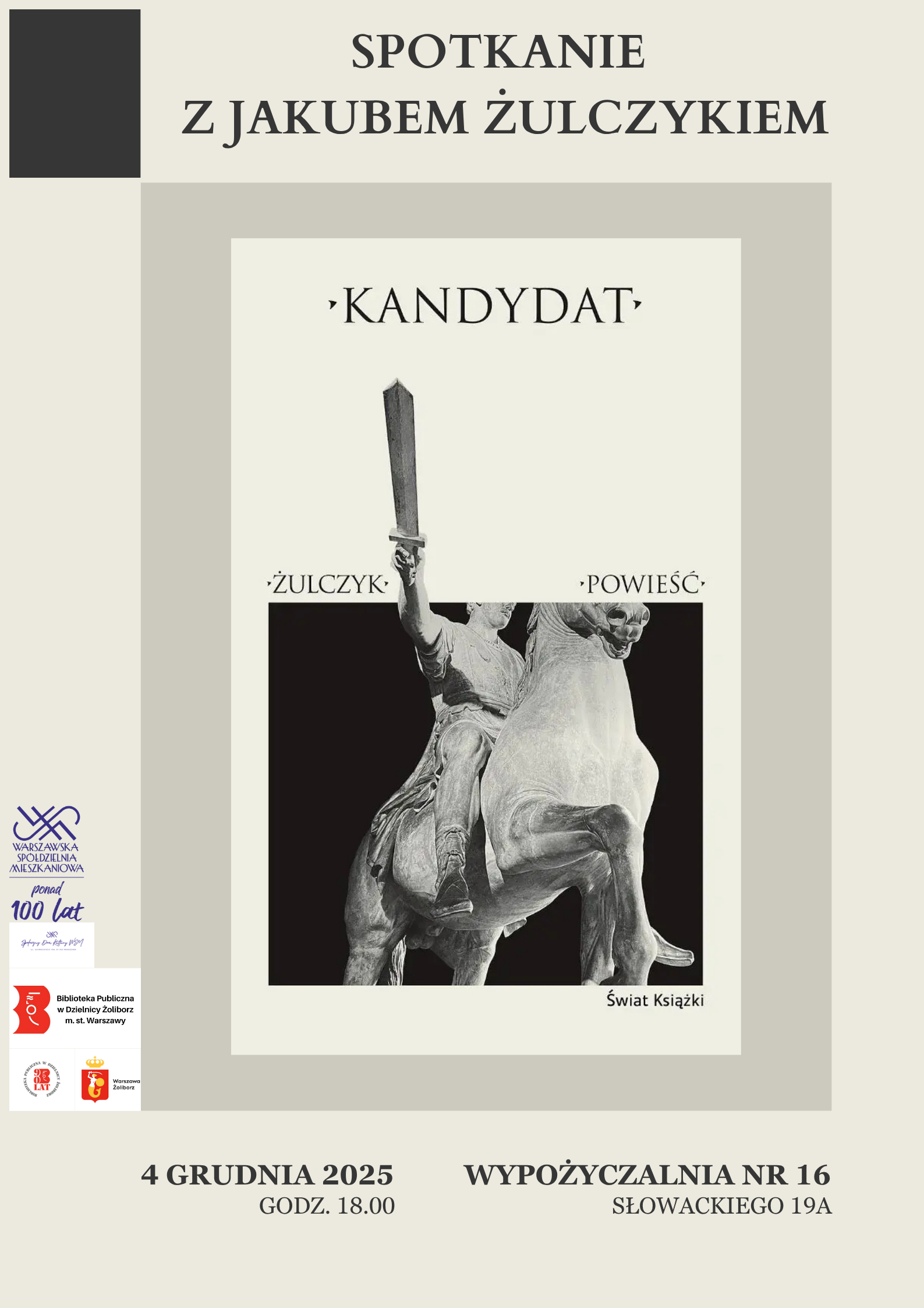 grafika promująca spotkanie autorskie z jakubem żulczykiem