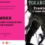 grafika promująca spotkanie młodzieżowego klubu książki; na grafice okładka książki