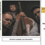 grafika promująca koncert muzyki z gatunku gipsy jazz; na fotografii portrety muzyków
