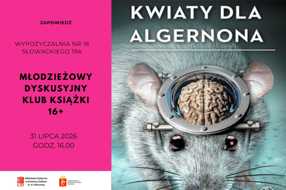 grafika wyróżniająca przedstawiająca okładkę książki "Kwiaty dla Algernona" Daniela Keysa