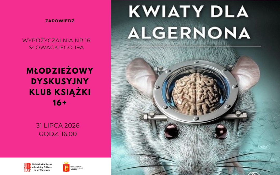 grafika wyróżniająca przedstawiająca okładkę książki "Kwiaty dla Algernona" Daniela Keysa
