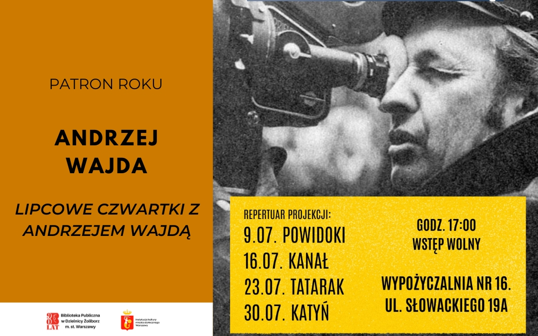 grafika promująca cykl projekcji filmów Andrzeja Wajdy