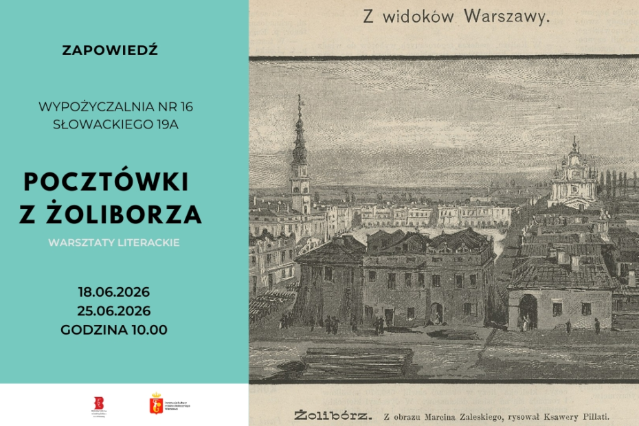 na grafice czarno-biała fotografia Żoliborza