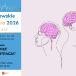 Plakat zapowiadający Trening „Pamięć i Koncentracja” z okazji Warszawskich Dni Seniora 2026. Spotkania odbędą się 16 i 30 września 2026 r. w godz. 16:00–18:00 w Wypożyczalni nr 138 przy ul. Broniewskiego 9A. Na ilustracji widnieją liniowe szkice profilów ludzkich z zaznaczonym mózgiem.