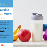 Plakat wydarzenia „Quiz Wiedzy o Zdrowiu” w ramach Warszawskich Dni Seniora 2026. Wydarzenie zaplanowano na 28, 29 i 30 września 2026 r. w godz. 12:00–16:00 w Wypożyczalni nr 138 przy ul. Broniewskiego 9A. Zdjęcie przedstawia owoce, bidon na wodę oraz hantle do ćwiczeń.