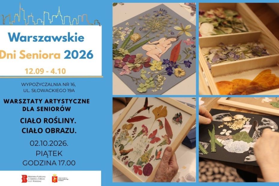 warsztaty roślinne dla seniorów, rośliny, kolaż w ramce, pudełko z suszonymi kwiatami