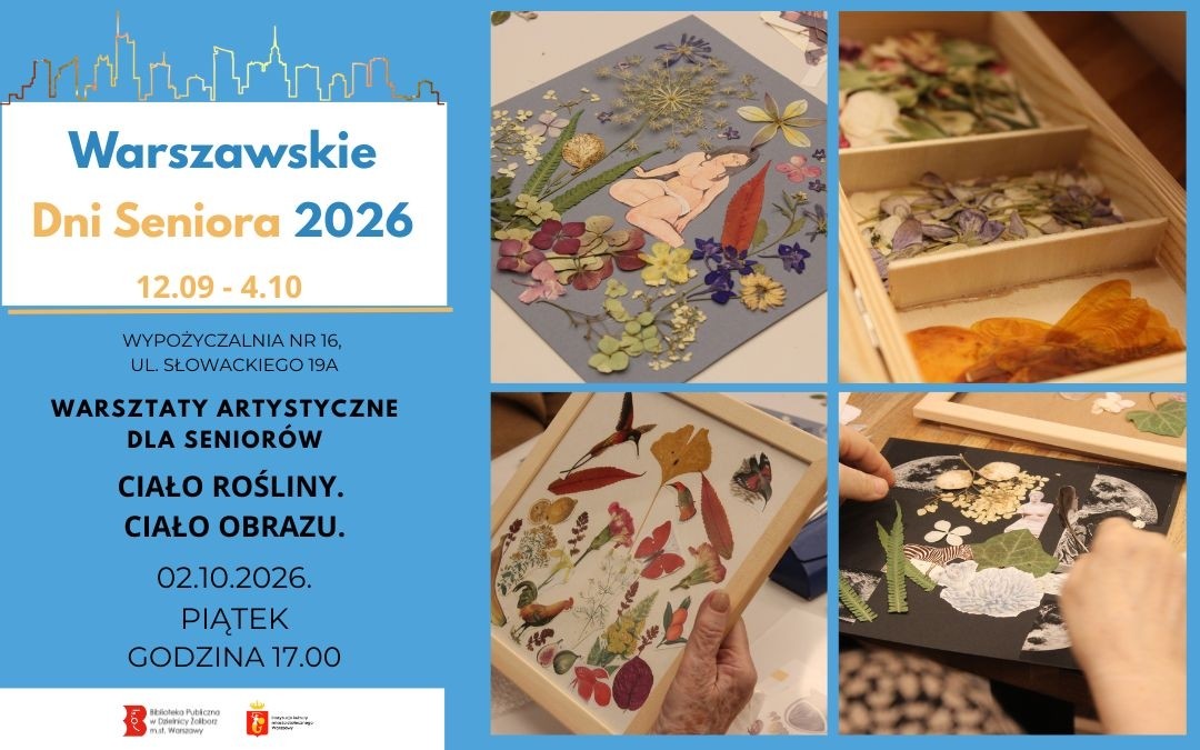 warsztaty roślinne dla seniorów, rośliny, kolaż w ramce, pudełko z suszonymi kwiatami