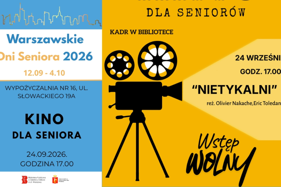 Kamera, kino dla seniora, film nietykalni, wstęp wolny, 24 wrzesnia godzina 17, wypozyczalnia nr 16 na slowackiego 19A