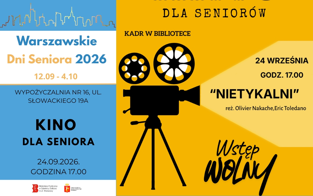 Kamera, kino dla seniora, film nietykalni, wstęp wolny, 24 wrzesnia godzina 17, wypozyczalnia nr 16 na slowackiego 19A