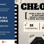 grafika wyróżniająca przedstawiająca plakat na którym znajdyje się napis "Chłopi - film z 2023 roku w reżycerii doroty Kobieli i Hugh Welchmana - 22 października godz. 17.00"