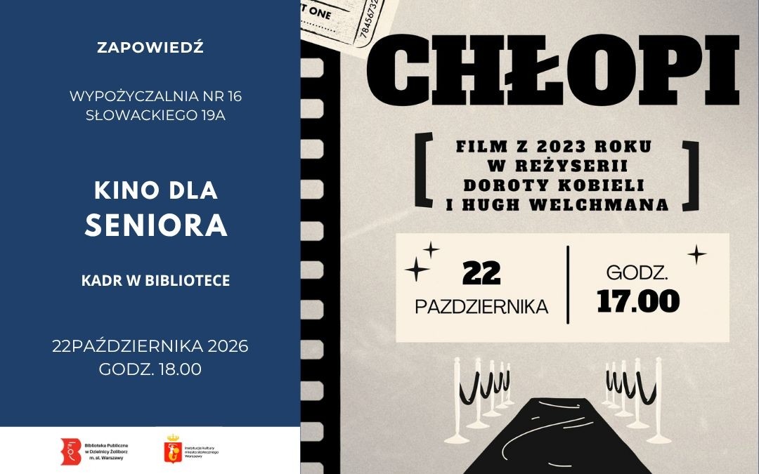 grafika wyróżniająca przedstawiająca plakat na którym znajdyje się napis "Chłopi - film z 2023 roku w reżycerii doroty Kobieli i Hugh Welchmana - 22 października godz. 17.00"